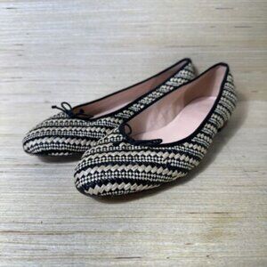 J. Crew Women's Kiki Ballet Flats in Raffia Stripes Black/Natural Size 8 1/2 EUC